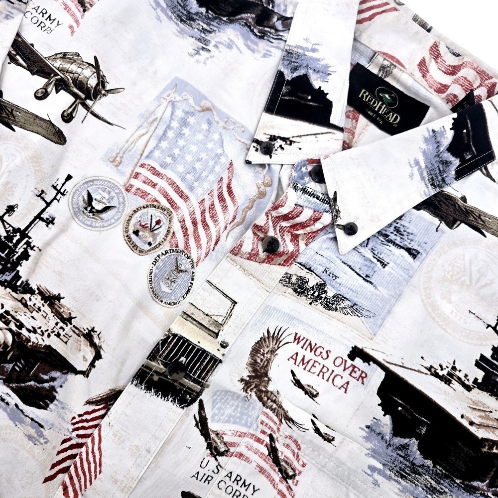 RedHead Mens XL Short Sleeve Button Down Patriotic Military Wings Over America